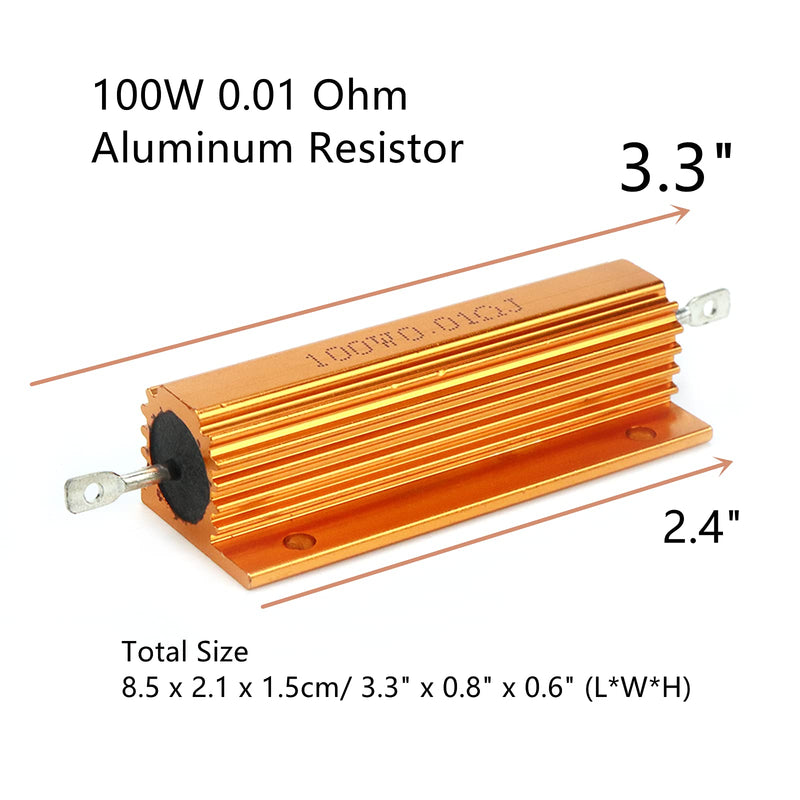 [Australia - AusPower] - Dahszhi Wirewound Resistor 100W 0.01 Ohm Screw Tabs Aluminum Resistor - 2pcs 