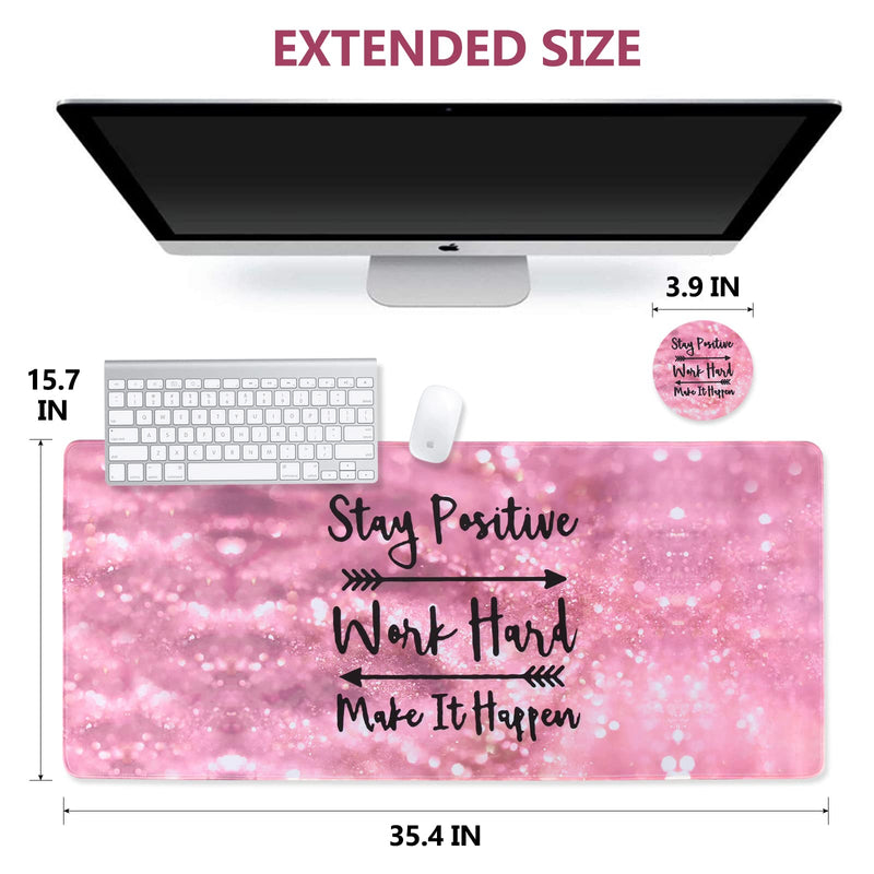 [Australia - AusPower] - Inspirational Quote Mouse Pad, DINKY Stable Non-Slip Rubber Base Mousepads, Large Mouse Mat with Stitched Edge, Keyboard Mouse Mat Desk Pad for Office, Home(Pink Stay Positive) Pink Stay Positive 