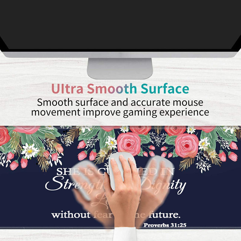 [Australia - AusPower] - Desk Pad Navy Blue Flower Bible Proverbs 31:25 Mouse pad with Cute Coasters and Pink Mandala Stickers Non-Slip Rubber Large Gaming Mouse Mat, Multifunctional Office Desk Mat 