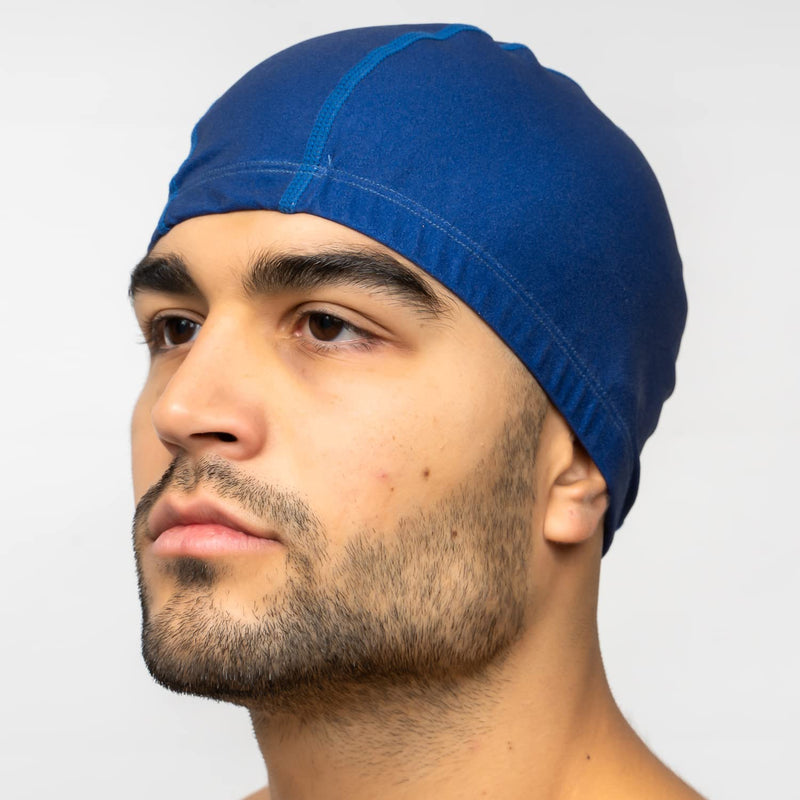 [Australia - AusPower] - Taddlee Men Swimming Cap Silicone Swimmers Caps Swim Hat PU Fabric Pool Waterproof Adult Large Size Outdoor Swim Accessories Blue 