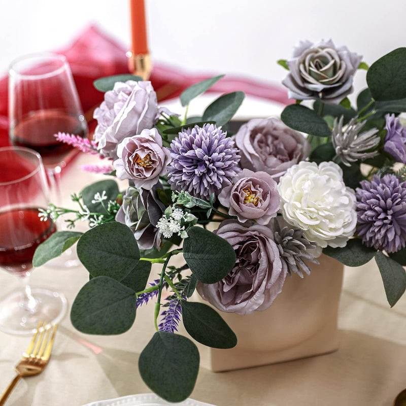 [Australia - AusPower] - Serra Flora 18Heads Multi Use Artificial Flowers Combo for DIY Centerpieces Arrangements Wedding Bridal Bouquet Table Chair Decor Candle Holder Baby Shower Cake Decor Flower Strips Home Decor Forest Purple 