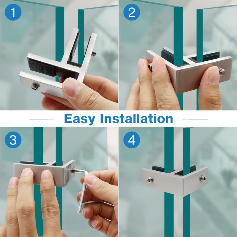 [Australia - AusPower] - Gyykzz Railing Glass to Glass Clamp, Stainless Steel 304 Bracket for Glass, Satin Finish Railing Glass Clip Holder for Pool Fence Glass, Balustrade, Balcony Deck (1 Pack 90 Degree) 1 Pack 