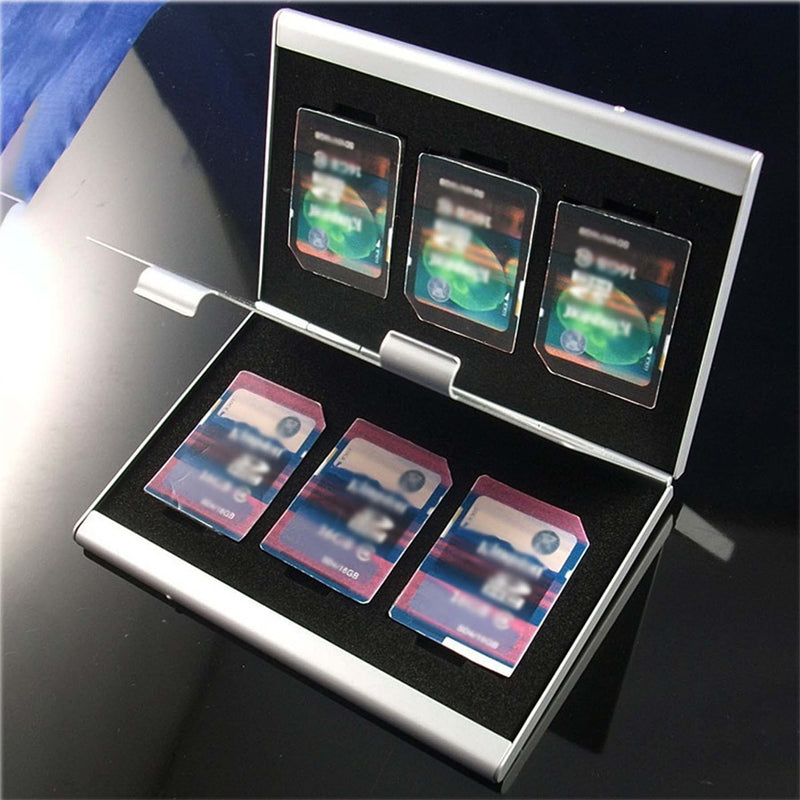 [Australia - AusPower] - 6 Slots Aluminum Memory Card Storage Box Sd Card Case Holder Carrying Case for Sandisk/Kingston/Transcend/Samsung/iPhone Sd Micro Sd T-Flash Card [Siver Color] 