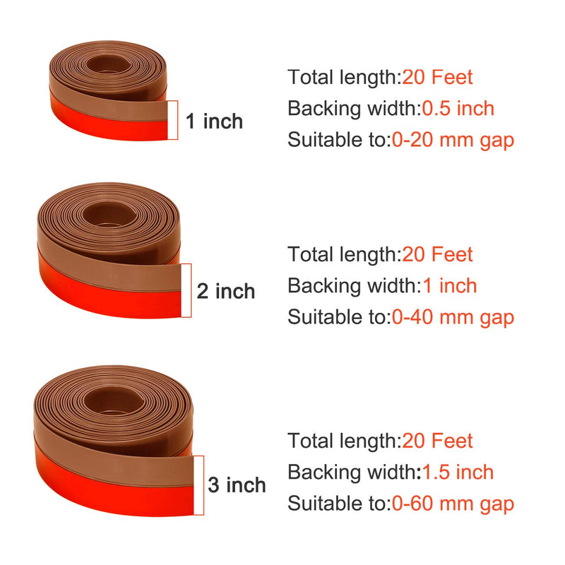 [Australia - AusPower] - Silicone Weather Stripping 1 inch Width 20 Feet Length, Seal for Door Under Bottom, Gap, Side, Glass Shower Door, Sliding Door,Windows, Brown 1inch 