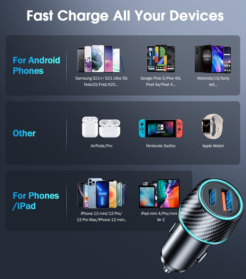 [Australia - AusPower] - iPhone 13 pro max car Charger Fast Charging, udaton Certified 48W Super Fast Min Dual Port Power Delivery Metal Cigarette Lighter USB C Car Charger for iPhone 13 12 Pro Max,Samsung,iPad,Smart Watch 