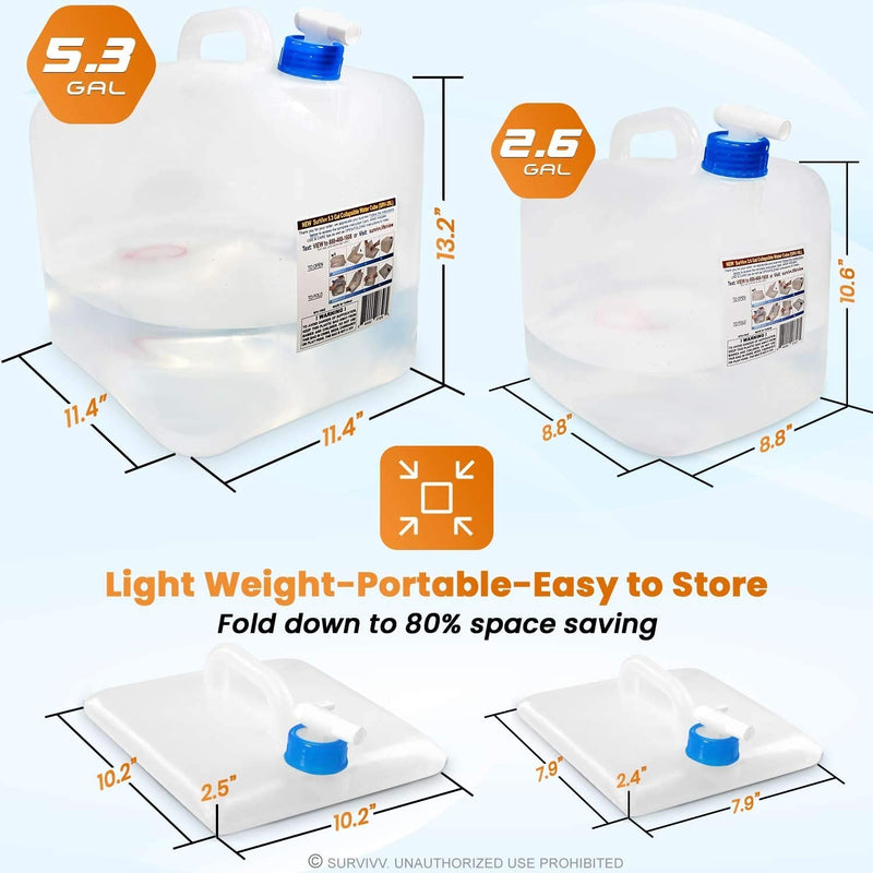 [Australia - AusPower] - SurVivv Collapsible Water Container with Spigot, BPA Free, Food Safe Camping Water Storage Cube Jug for Outdoor Hiking Hurricane & Emergency Survival Kit, Portable Foldable Canteen (2.6 / 5.3 Gal) (2.6Gal/10L -- 1-pack) 