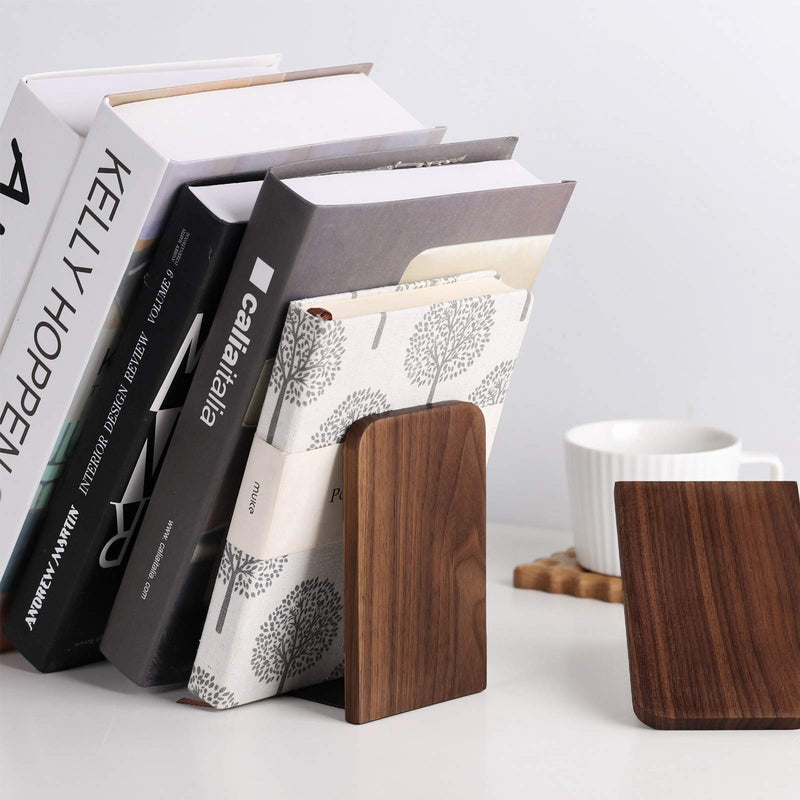 [Australia - AusPower] - Muso Wood Book Ends for Shelves, Non-Slip Bookends, Heavy Duty Wooden Bookend Support for Books and Movies (Walnut 1 Pairs) Walnut-1 Pairs 