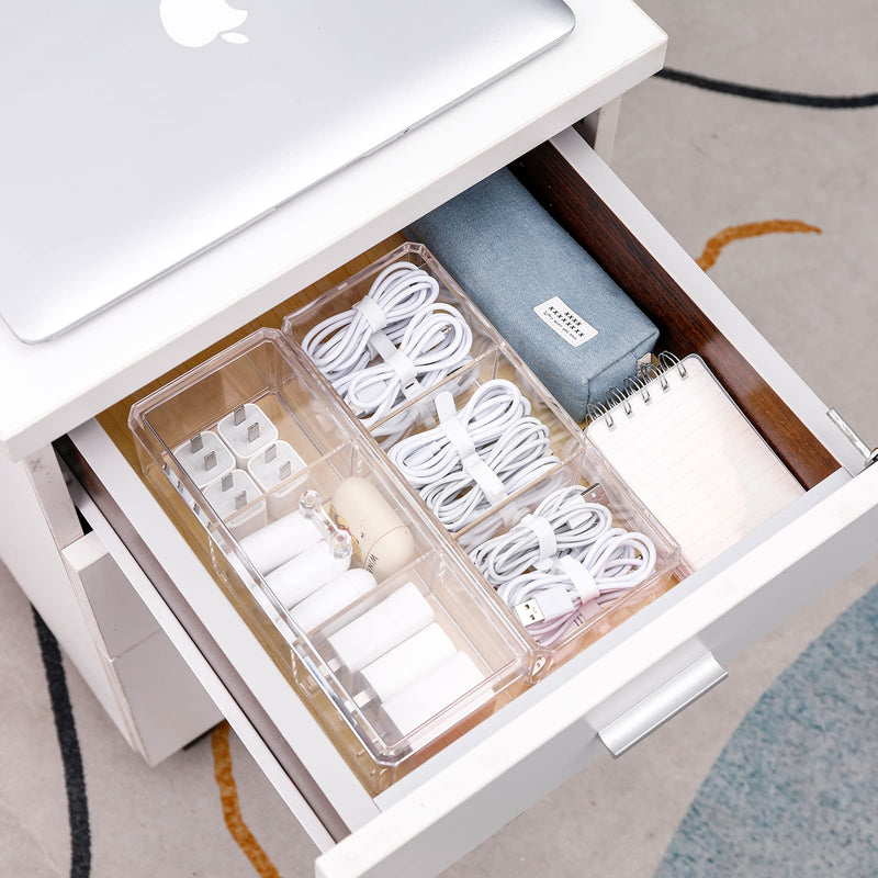 [Australia - AusPower] - Yesesion Plastic Cable Management Boxes Set with Lid and 20 Wire Ties, Clear Power Cord Case with 3 Compartments, Electronics Organizer Desk Drawer Accessories Storage for Office Supply (2 Pack) Type I-2 PACK 