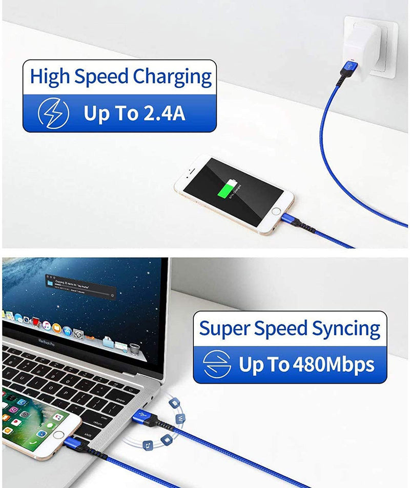 [Australia - AusPower] - Lightning Cable iPhone Charger Cable Apple MFi iPhone 13 12 11 Pro MAX X XS XR 8 7 6 Plus iPad Fast USB Cord Accessories Car Charging Cable, Pure blue 