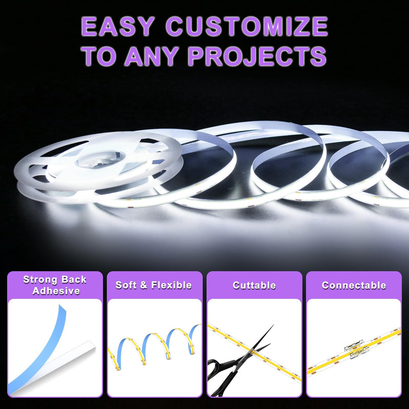 [Australia - AusPower] - MIWISE COB LED Strip 32.8ft/10m,CRI 90+ Daylight White 6000K High Lumen Super Bright Flexible DC24V LED Tape Light,for Cabinet Home Office DIY Lighting Projects(Adapter&Controller NOT Included) 6000K-32.8ft/10m 