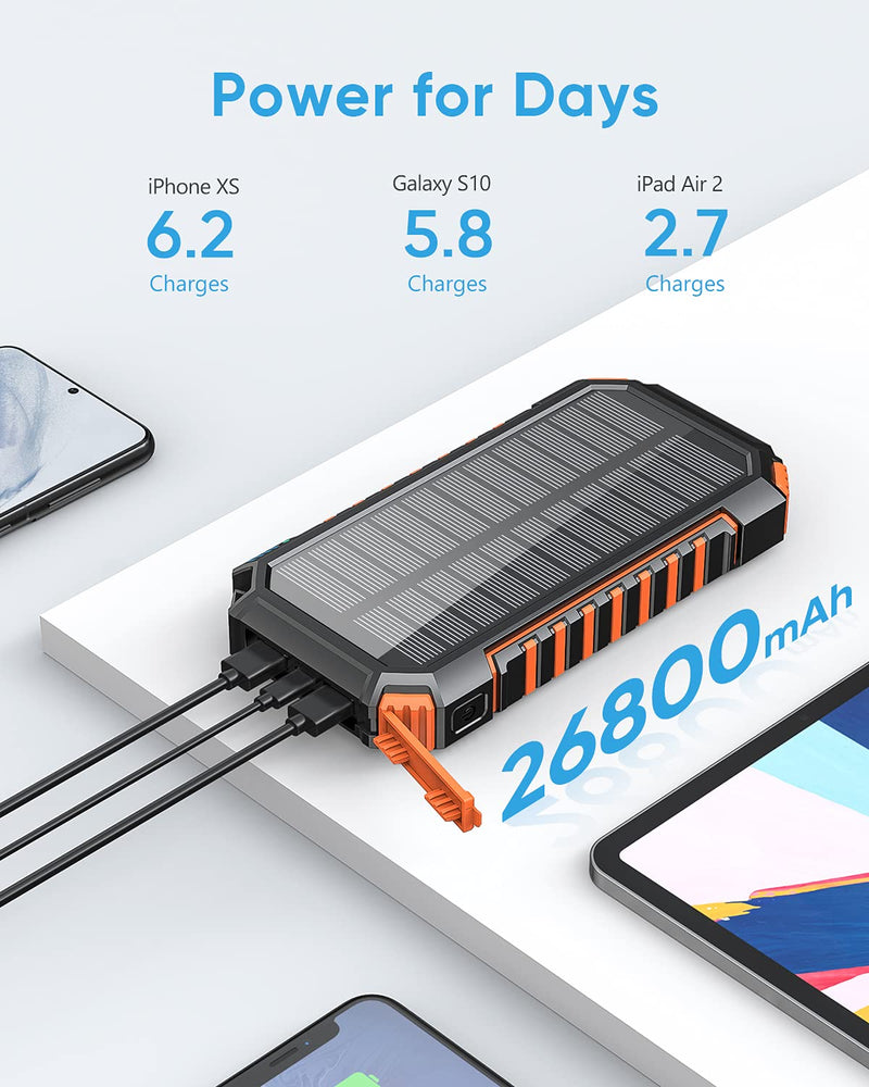 [Australia - AusPower] - Solar Charger 26800mAh Power Bank - SOARAISE Solar Phone Charger USB C Portable Charger External Battery Pack Orange 