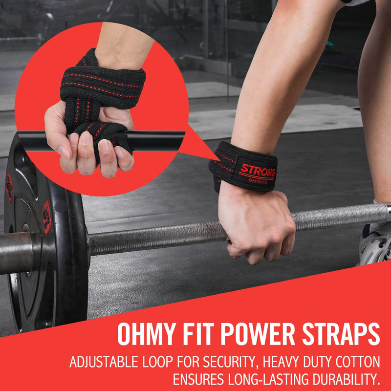[Australia - AusPower] - OHMY FIT Padded Cotton Power Lifting Straps for Weightlifting, Deadlifting, Powerlifting, and Strength Training. Strong Wrist Straps for Men and Women. 