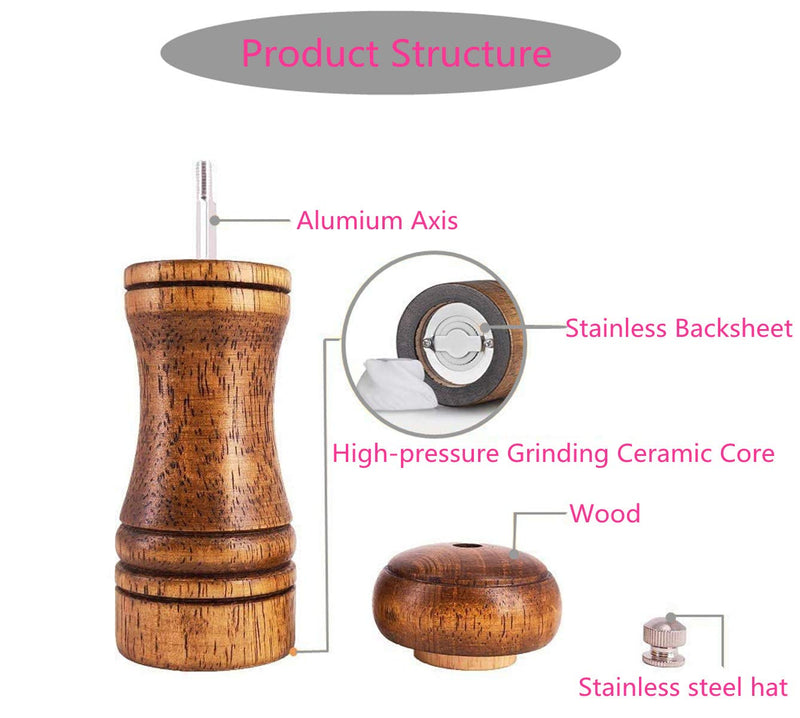 [Australia - AusPower] - DCS solid wood oak grinder restaurant pepper manual grinding powder pepper grinding kitchen seasoning tool , Adjustable Coarseness (5 INCH) 5 INCH 