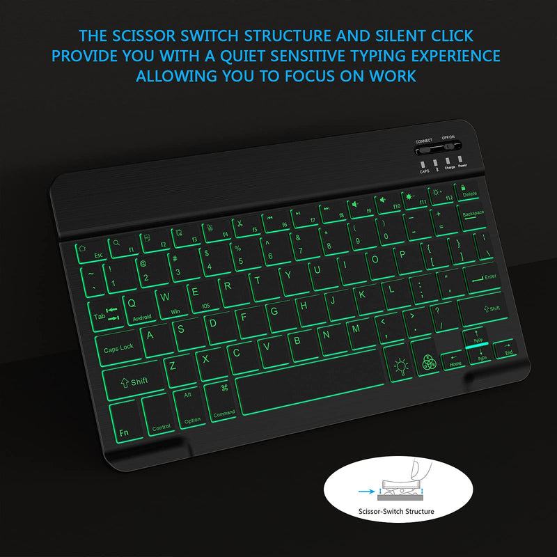 [Australia - AusPower] - Backlit Bluetooth Keyboard Small Portable External Wireless Keyboard Cordless Rechargeable Illuminated for Android Tablet Cell Phone Smartphone iPad Pro Air Mini iPhone Windows Surface (Black) Black 