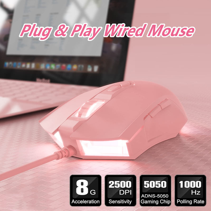 [Australia - AusPower] - Lomiluskr AJ52 Gaming Mouse Wired, 7 Programmable Buttons, Computer Mice with RGB LED Backlit, 200-4800 DPI Adjustable,for Windows/Mac OS/Linux (Pink) Pink 