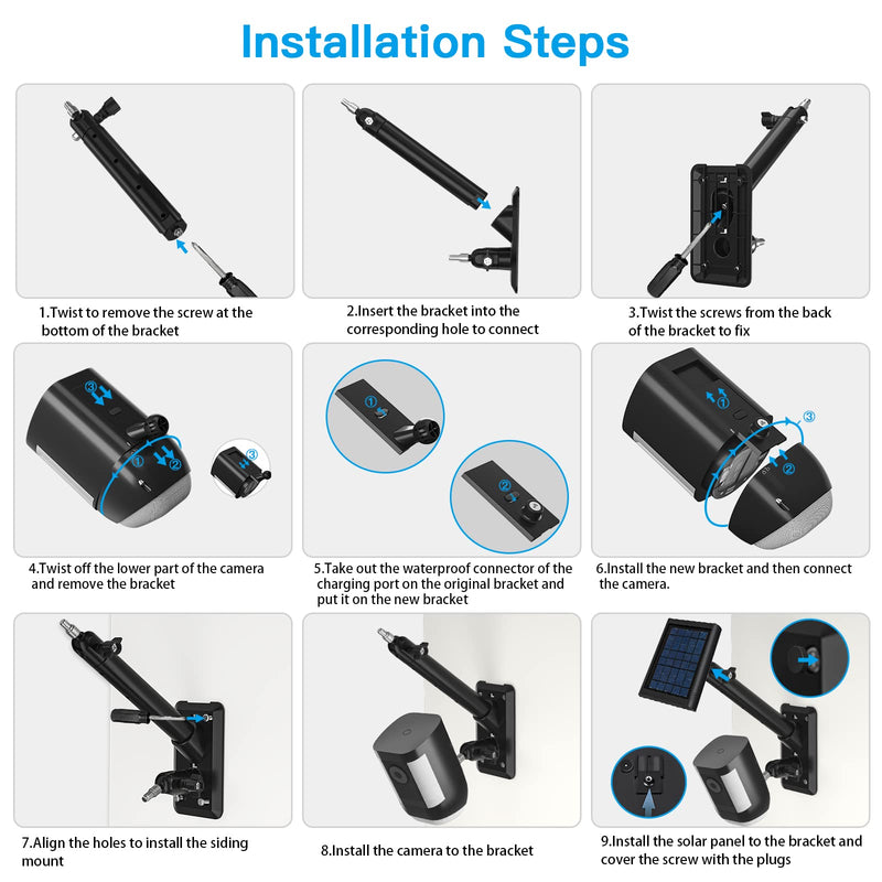 [Australia - AusPower] - HOLACA 2-in-1 Wall Mount Bracket for Ring Solar Panel, Spotlight Cam Pro/Plus and Stick Up Cam Battery/Wired Outdoor Mount Accessories for Ring Super Solar Panel (Black) Pro/Plus Black 