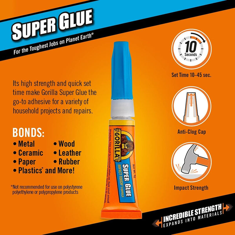 [Australia - AusPower] - Gorilla Super Glue, Two 3 Gram Tubes, Clear, (Pack of 1) 1 Pack 2 Tubes 