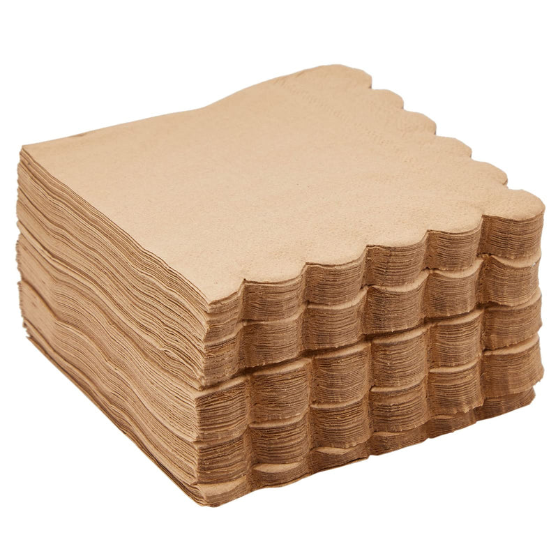 [Australia - AusPower] - Paper Cocktail Napkins, Scalloped Edge for Party (5x5 In, Kraft Brown, 100 Pack) 