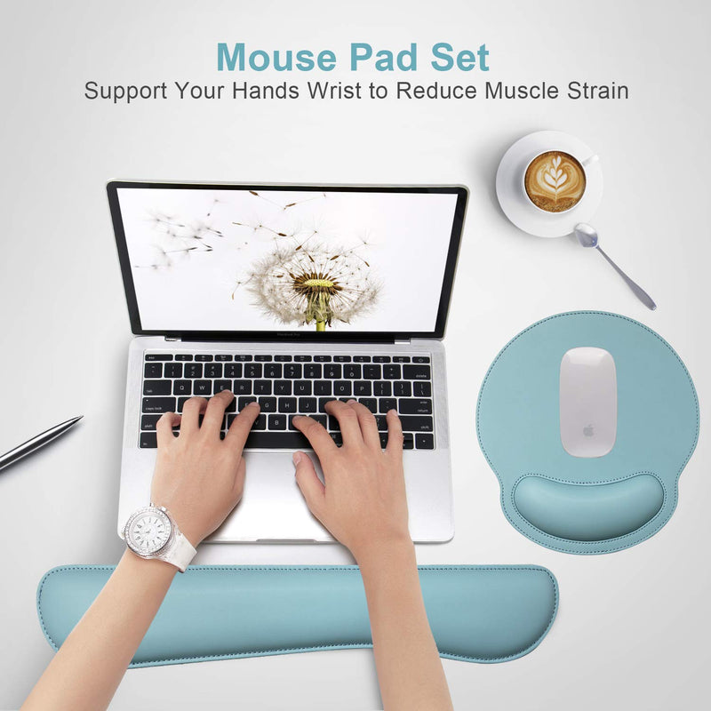 [Australia - AusPower] - Ergonomic Mouse Pad Set Keyboard Wrist Rest Pad and Mousepads with Wrist Support,iVeze Pu Leather Memory Foam Lightweight Comfortable Mouse Pads for Home Office Efficient Working, Blue 