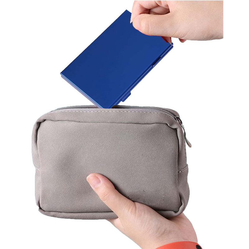 [Australia - AusPower] - Portable Aluminum Memory Card case SD Card Case, TF Memory Card Holder Case Aluminum Alloy Hard Shell, Double-Layer Capacity Black Skin and Soft EVA Foam Insert , Without Card [Blue 13 Slots] 