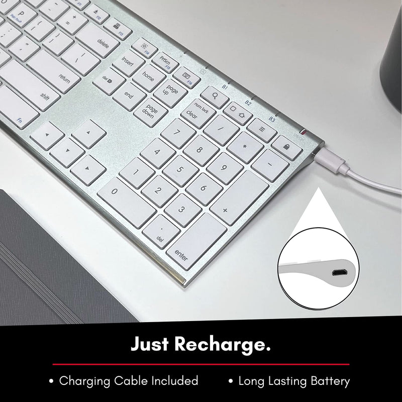 [Australia - AusPower] - Macally Wireless Bluetooth Keyboard with Numeric Keypad - Multi Device Keyboard for Mac Pro/Mini, Apple iMac, MacBook, Laptop, Computer Windows PC. Android, Smartphones, Tablets (Aluminum Silver) Aluminum Silver 