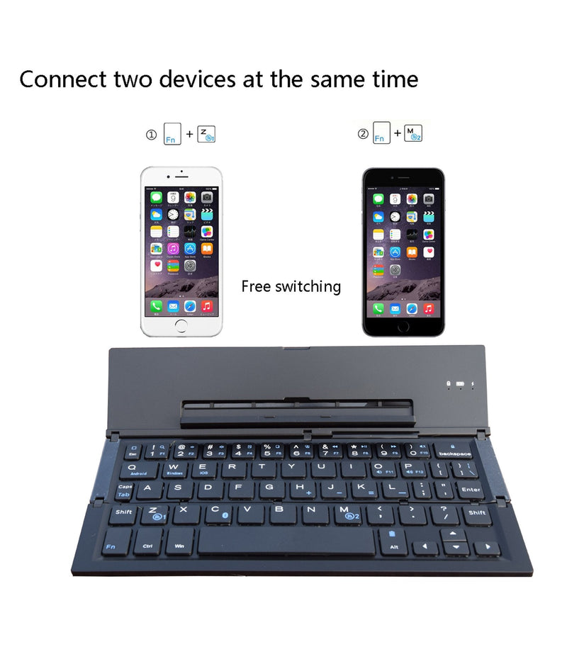 [Australia - AusPower] - Folding Bluetooth Keyboard,Geyes Foldable Wireless Keyboard with Portable Pocket Size, Aluminum Alloy Housing, for iPad, iPhone,Android Devices, and Windows Tablets, Laptops and Smartphones Black 