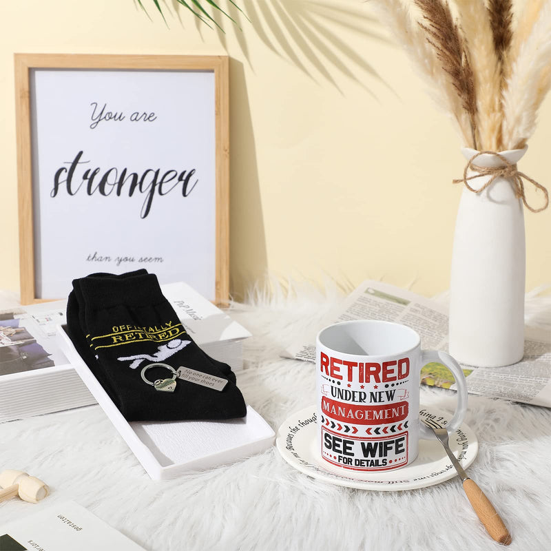 [Australia - AusPower] - Retirement Gift Set Include Funny Coffee Mug Retired Under Management See Wife for Details Coffee Mug, Heart Shape Keychain, Full Length Sock for Retired Dad and Husband Colleague Leaver (Vivid Style) Vivid Style 