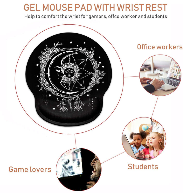 [Australia - AusPower] - Ergonomic Mouse Pad Wrist Support and Cute Coffee Coaster, Celestial Theme Sun with Crescent Moon Design Wrist Rest Mousepad, Pain Relief Wrist Mouse Pads for Computer Laptop Home Office Bos-wrist Mp-15 