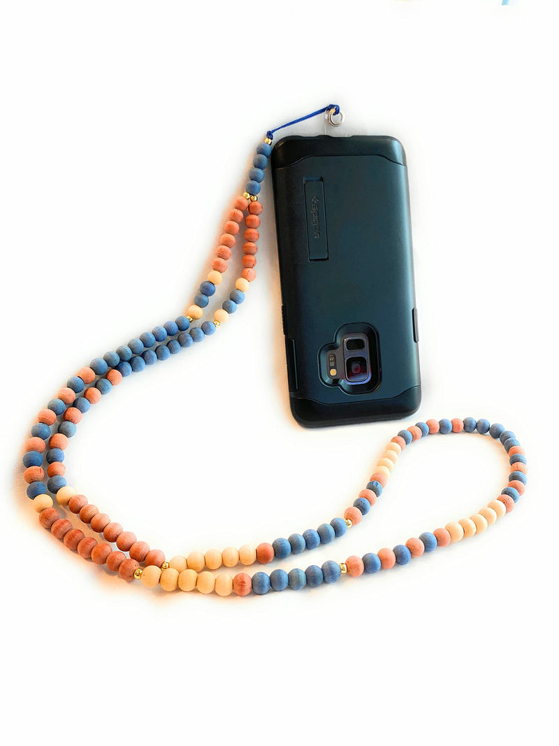 [Australia - AusPower] - Wooden beaded phone chain lanyard gift for women stocking stuffer (Blue with Universal Tab) Blue With Universal Tab 