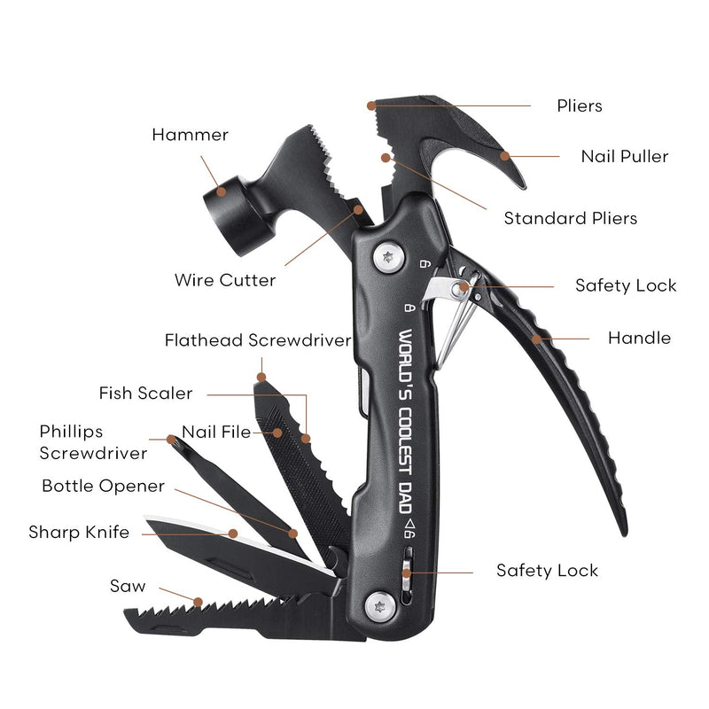 [Australia - AusPower] - Gifts for Dad from Daughter Son Kids Wife Fathers Day,Birthday Gift Ideas for Men Him,Unique Personalized Dad Gifts,Hammer Multitool(WORLD'S COOLEST DAD) World's Coolest Dad 