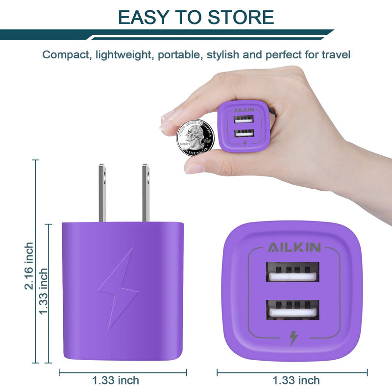 [Australia - AusPower] - AILKIN USB Plug, Wall Charger Fast Charging Block, Power Adapter Cube 2 Port Charge Travel Brick Cell Quick Chargers Box for iPhone 12/11 pro/X/8/7, iPad, Samsung Phones and More USB Charging Box Purple 