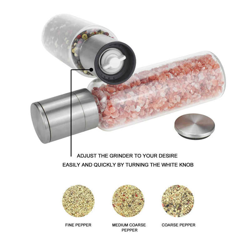 [Australia - AusPower] - Extra Large Salt and Pepper Grinder Set 170ml VEVOK CHEF Grinder Mill Set with Borosilicate Glass Adjustable Coarseness Ceramic Pepper Grinder Dual Salt and Pepper shaker Chef Gift Clear 