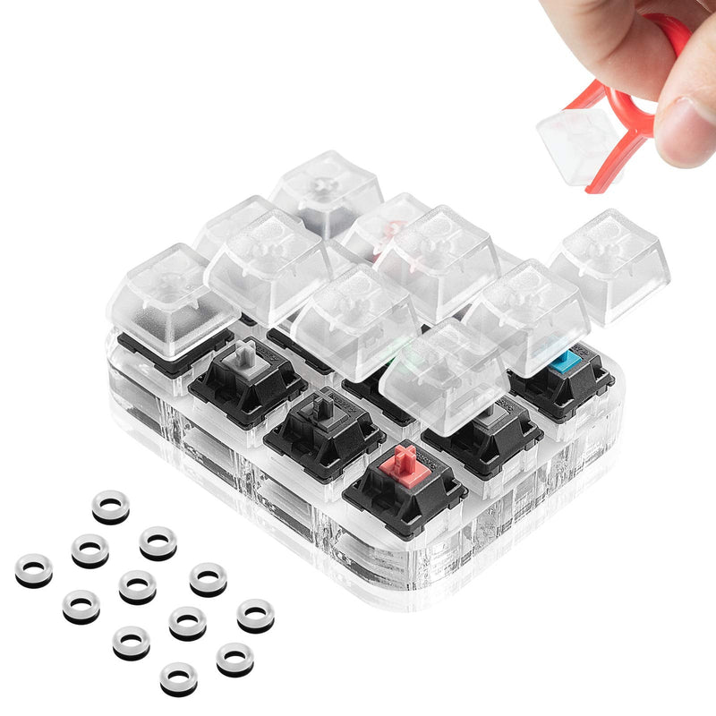 [Australia - AusPower] - Griarrac Cherry MX Switch Tester 12-Key Mechanical Keyboard Sampler Switch Testing Tool with Keycap Puller and 24 O Rings, 40A-L & 40A-R (Printed PBT Keycap Include Linear Gray) 