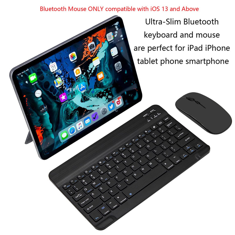 [Australia - AusPower] - Ultra-Slim Bluetooth Keyboard and Mouse Combo Rechargeable Portable Wireless Keyboard Mouse Set for Apple iPad iPhone iOS 13 and Above Samsung Tablet Phone Smartphone Android Windows (Black) Black 