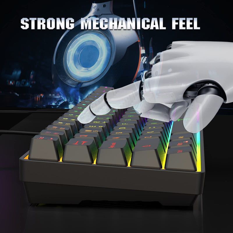 [Australia - AusPower] - Snpurdiri 60% Gaming Keyboard, Rainbow Backlit Mini Keyboard,Built-in Steel Plate, Membrane Keyboard but Super Mechanical Feel for Windows PC Gamers(68 Keys, Black Rainbow) Black(Rainbow) 