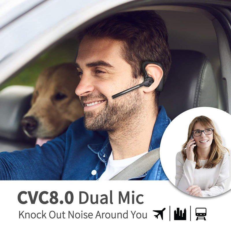 [Australia - AusPower] - Bluetooth Headset 5.0 with CVC8.0 Dual Mic Noise Cancelling Bluetooth Earpiece 16Hrs Talktime Wireless Headset Hands-Free Earphone for Truck Driver iPhone Android Cell Phones 