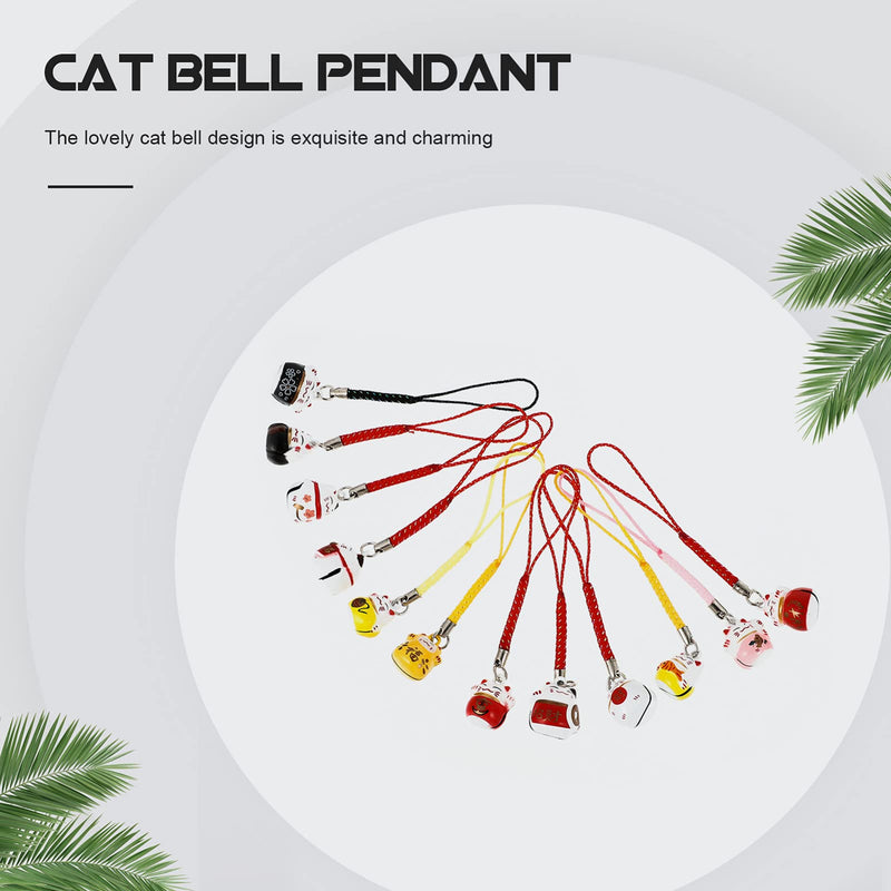 [Australia - AusPower] - Hemobllo 12pcs Lucky Cat Car Keyring Phone Charm Cellphone Strap Pendant Hanging Ornaments Adorable Bells Hanging Decor (Assorted Color) 
