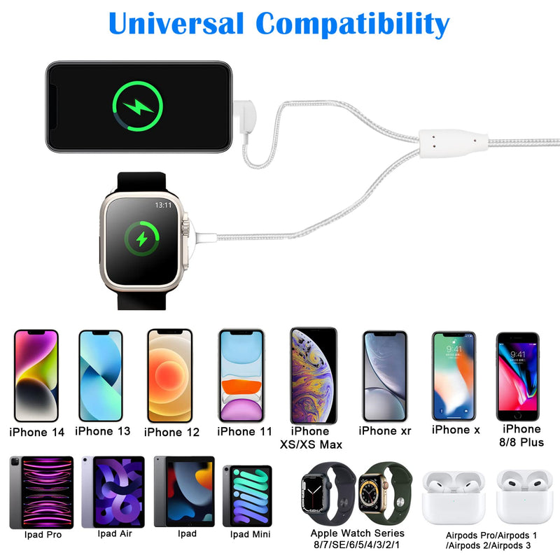 [Australia - AusPower] - 2 in 1 Nylon Braid for Apple Watch Charger 6.6ft/2m Lightning Cable with Fast iWatch Charger Series 8/7/SE/6/5/4/3/2/1 & USB C to Lightning Cable 14/13/12/11/Pro/Max/XR/XS, AirPods 