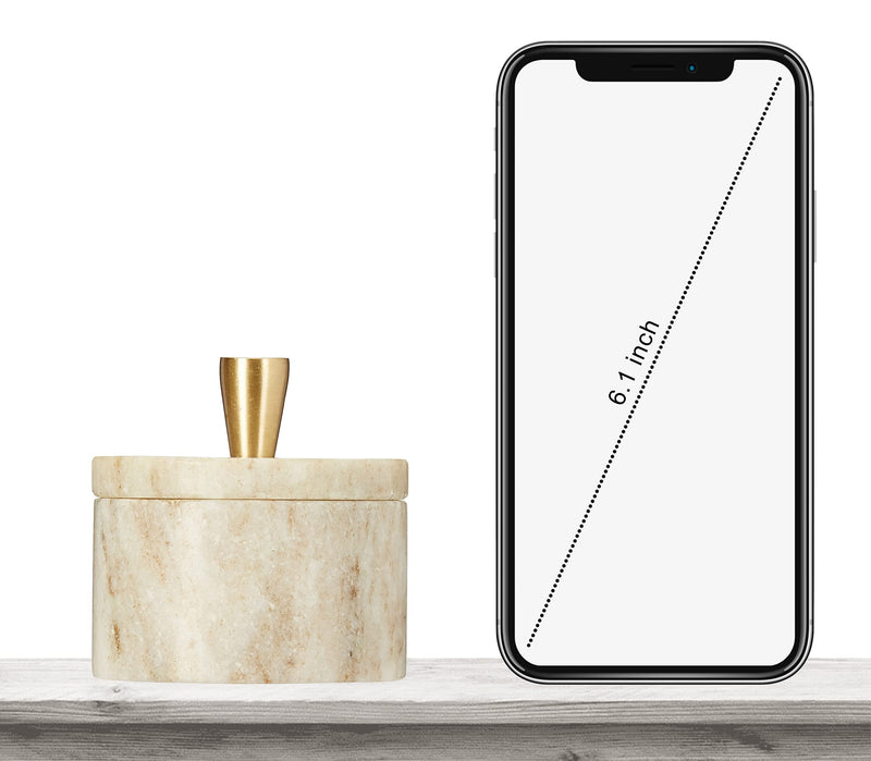 [Australia - AusPower] - Queenza Brown Marble Salt Cellar with Natural Variation of Color - 3 Inch Salt Container with Premium Brass Knob on Lid for Easy Holding 