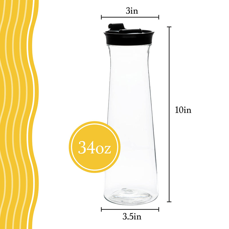 [Australia - AusPower] - Clear Plastic Water Pitchers Carafes with Flip top Black Lids 34 OZ Heavy Duty Beverage Pitcher Jug for Juice or iced Coffee Great for Mimosa bar Restuarants ot Schools Pack of 4 