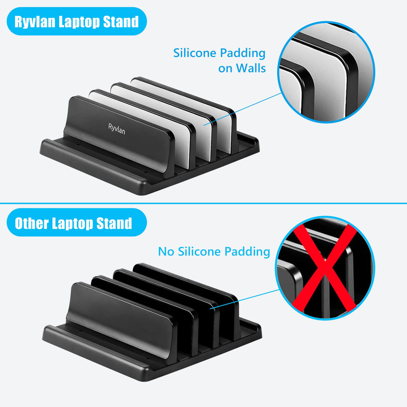 [Australia - AusPower] - Ryvlan Vertical Laptop Stand, Adjustable 3 Slot Laptop Storage with Rubber Padding, Multiple Laptop Holder for Desk, Premium Plastic Holder Compatible with MacBook - (Pre-Assembled) 3 Slots Assembled 