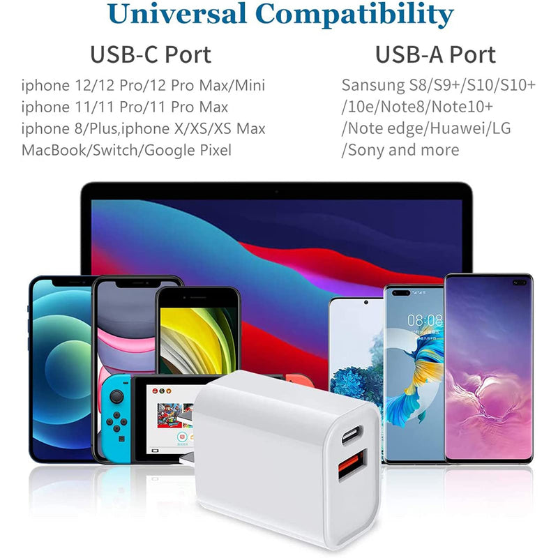 [Australia - AusPower] - USB C Wall Charger 20W PD Compact Fast Charger 2-Port USB A Adapter for iPhone 13/13 Mini/13 Pro/13 Pro Max/12, Galaxy, Pixel 4/3, iPad/iPad Mini 