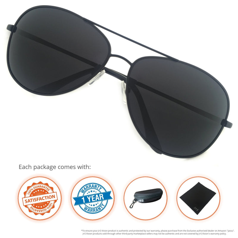 [Australia - AusPower] - J+S Premium Military Style Classic Aviator Sunglasses, Polarized, 100% UV protection Black Frame/Black Lens Classic Aviator - Large 62 Millimeters 