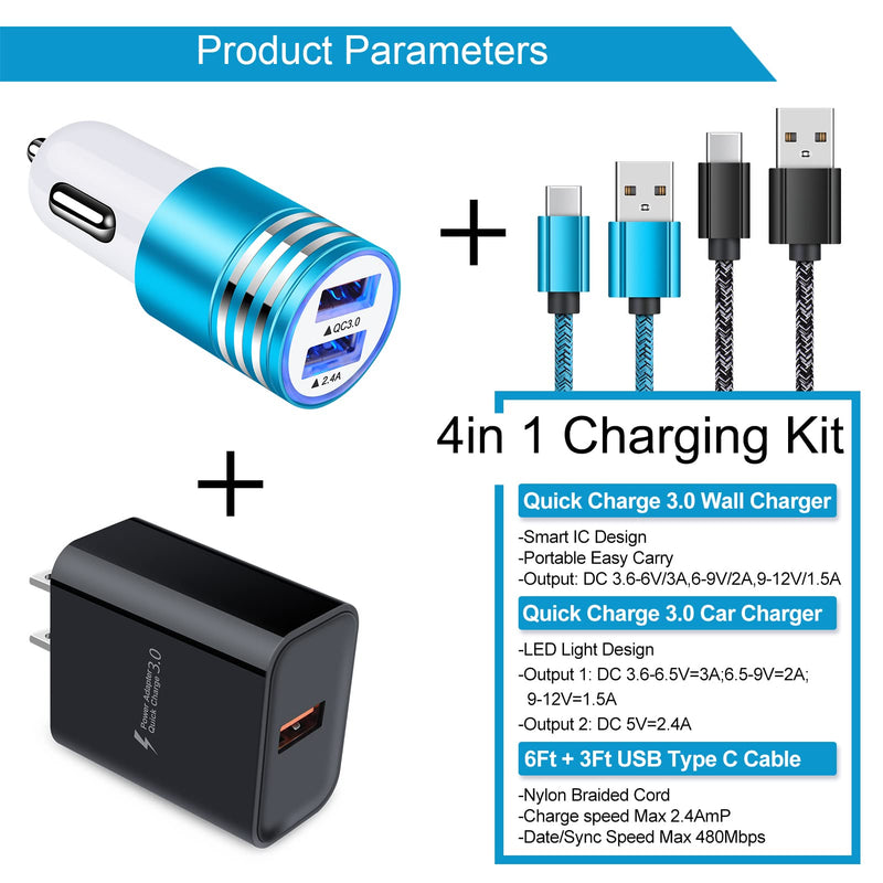 [Australia - AusPower] - Samsung S22 Fast Charger Kit for Samsung Galaxy S22 Ultra S21+ S20 Fe 5G Note 22 21 20 A12 A32 A11 A51 A52 A72, Moto G Power/Stylus, Quick Charge 3.0 Wall Charger,Car Adapter,USB C Fast Charging Cable Black Blue 