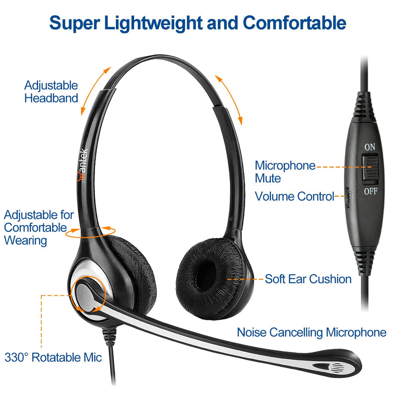 [Australia - AusPower] - Wantek 2.5mm Phone Headset with Microphone Noise Cancelling & Mute Switch, Office Telephone Headset Compatible with Panasonic AT&T ML17929 TL86103 Cisco Linksys SPA303 Vtech IS8151 Cordless Phones 