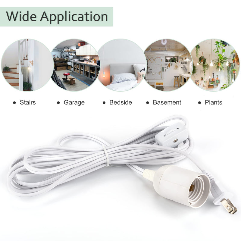 [Australia - AusPower] - JACKYLED Extension Hanging Lantern Cord Cable UL 1-Pack 12Ft 360W with E26 E27 Socket Gear Switch + Hooks + 2-Prong US AC Power Plugs Pendant Lighting Bulb Lamp for Kitchen Bedroom Bathroom 1 pack 