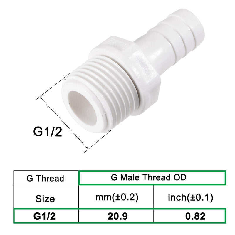 [Australia - AusPower] - uxcell PVC Tube Fitting Adapter 12mm Barbed x G1/2 Male White for Aquariums, Water Tanks, Tubs, Pools 6Pcs 