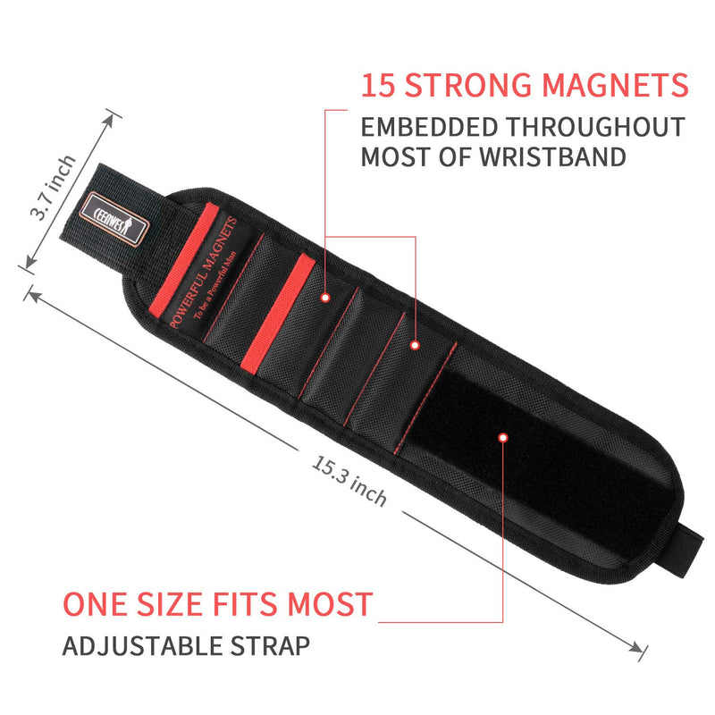 [Australia - AusPower] - Magnetic Wristband Pick-Up Tool for Holding Screws, Nails, Drill Bits Gifts for Men Black 