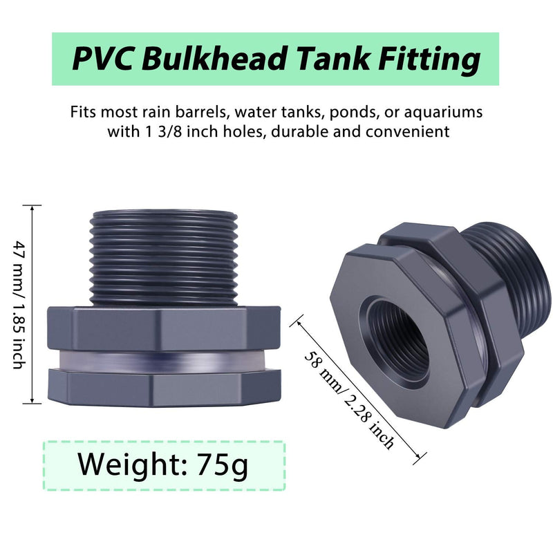 [Australia - AusPower] - 2 Pieces PVC Bulkhead Fitting for Rain Barrels, Aquariums, Water Tanks (3/4 Inch) 3/4 Inch 