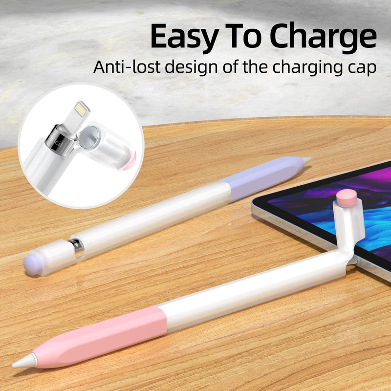 [Australia - AusPower] - JOOSKO Pencil Case Compatible with Apple Pencil 1st Generation Case, [2 Pack] Soft Silicone Pencil Case， [with 10 Pencil tip Cover] for Apple Pencil 1st Generation. (Pink, Purple) Pink, Purple 